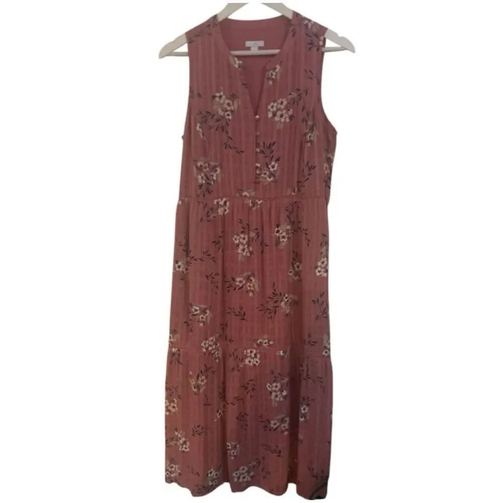 J.Jill long maxi length dress pink pleated floral small